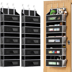 2 Packs 5-Tier Over the Door Storage Organizer with 10 Side Mesh Pockets, 48 lbs Load Capacity, 3 Hooks Design, Hanging Organizer with Clear Windows for Bathroom, Bedroom, Nursery, Kitchen-Black