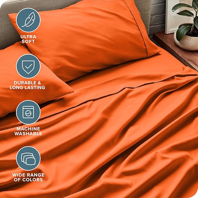 Bare Home Twin XL Sheet Set - College Dorm Size - Luxury 1800 Ultra-Soft Microfiber Twin Extra Long Bed Sheets - Deep Pockets - Easy Fit - Extra Soft - 3 Piece Set - Bed Sheets (Twin XL, Orange) BareHome