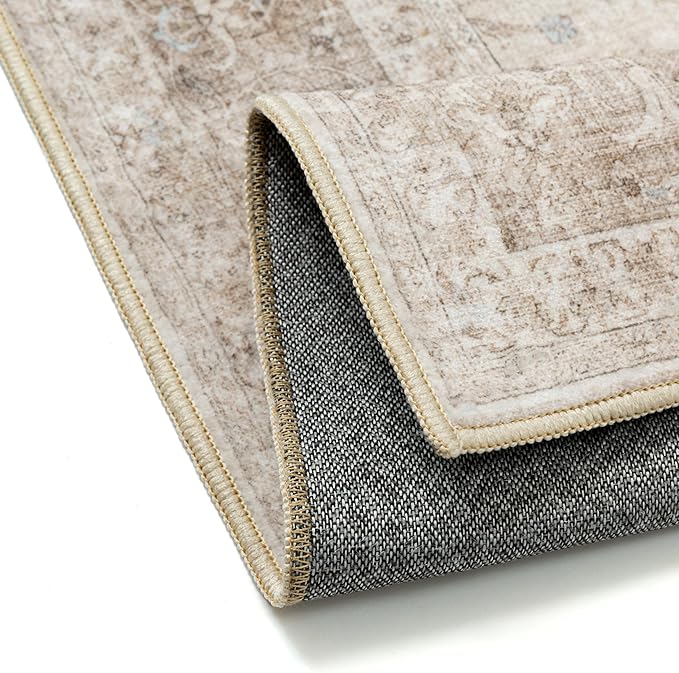 Beige Area Rug 8x10 for Living Room Washable Vintage Carpet Low Pile Non Slip Distressed Soft Traditional Retro Oriental Large Accent Throw Rug Office Bedroom Dining Room Playroom