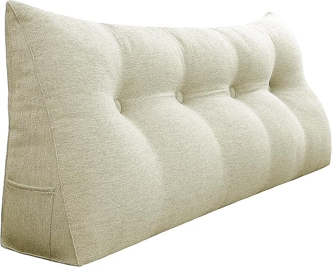 10 lbs Thickened Headboard Pillow Wedge Pillow Headboard Reading Pillow Bed for Comfortable Backrest Reading Triangular Pillow with Side Pocket Backrest Pillows for Sitting in Bed White Full