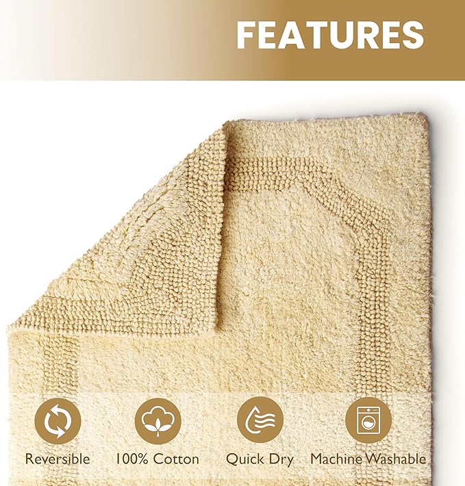 voyzz home Set of 2 Reversible Bath Rug 20x32 inch -17x24 inch | 100% Cotton Hand Tufted Soft & Absorbent Bath Mat|Washable Quick Dry Shaggy Shower Mat | Non-Slip Mordern Bathroom Decor | Yellow…