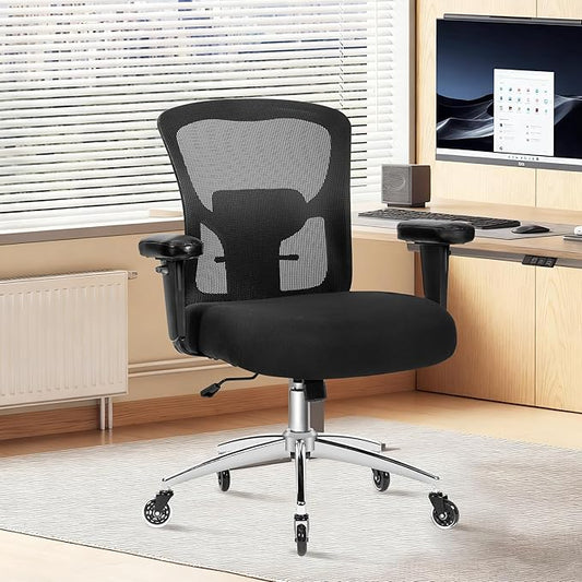 Big and Tall Office Chair 600lbs, Heavy Duty Ergonomic Mesh Chair, Computer Executive Desk Chair with Wide Thick Seat, Adjustable Armrests, Lumbar Support