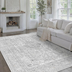 Gray Area Rug 8x10 for Living Room Washable Vintage Carpet Low Pile Non Slip Distressed Soft Traditional Retro Oriental Large Grey Accent Throw Rug Office Bedroom Dining Room Playroom