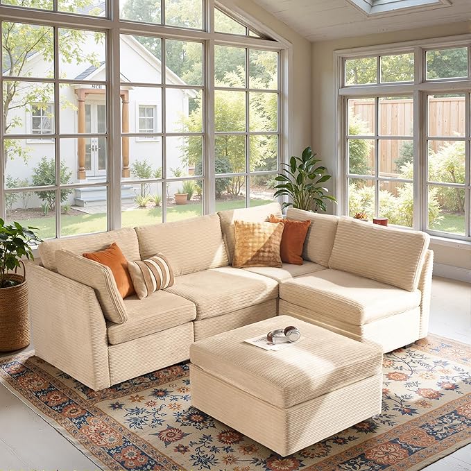Modular Sectional Sofa,5 Pieces Sectional Couches for Living Room,131X65 L Shaped Cloud Couch with Ottoman Chaise Set