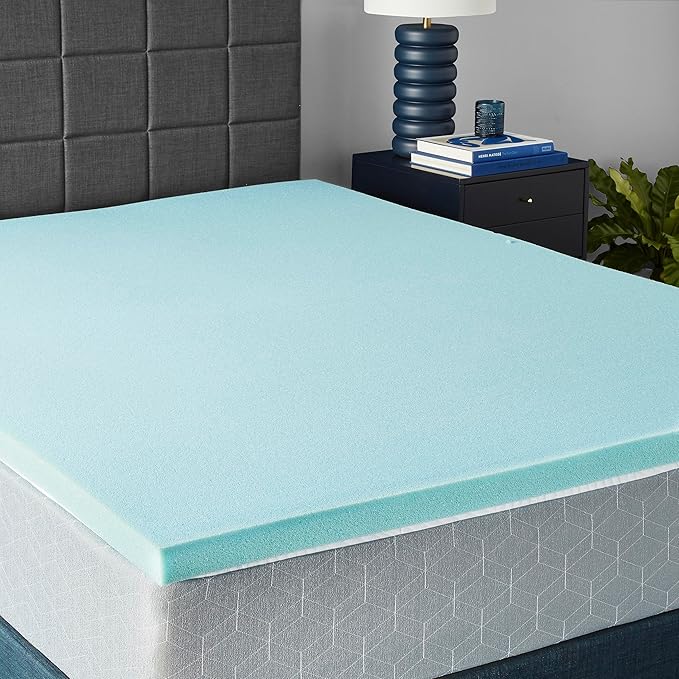 Amazon Basics Queen Mattress Topper, Cooling Gel-Infused, CertiPUR-US Certified, 2 inches, Blue