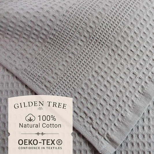 GILDEN TREE Waffle Hand Towels for Bathroom Quick Dry Towel Super Absorbent Thin 100% Cotton Lint Free, Hand Towels for Bathroom Set of 2, Classic Style (Pewter)