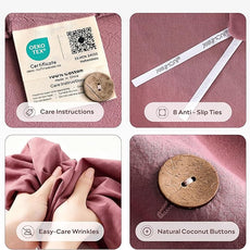 JELLYMONI 100% Washed Cotton Duvet Cover Queen – Soft, Breathable Linen-Look Bedding with Natural Wrinkle Texture, Button Closure, 3-Piece Set (Deep Rose, 90