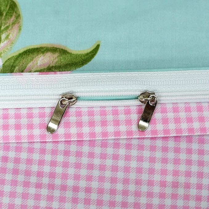 FADFAY Shabby Floral Duvet Cover Set Pink Grid Cotton Farmhouse Bedding with Hidden Zipper Closure 3 Pieces, 1duvet Cover & 2pillowcases,Full Size