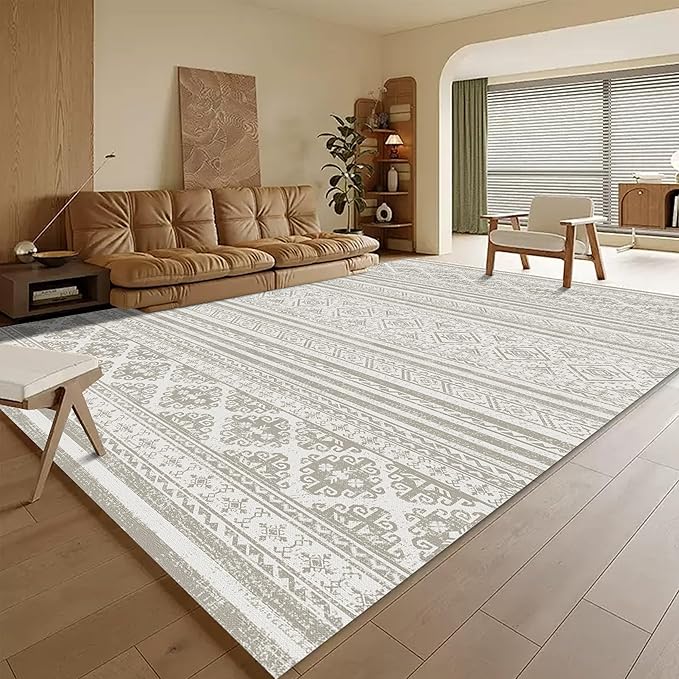 RUGSURE Washable Area Rugs 4' x 6' - 1/6 Thick - Moroccan-Inspired -Stain & Water Resistant Non-Slip - Resistant Rug for Living Room, Bedroom, Nursery, Pet & Child Friendly (Grey)