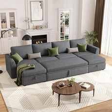 GarveeHome Sectional Sleeper Sofa with Pull Out Bed, Corduroy Modular Sectional 6 Seat Couch with Pull Out Couch and Storage Seat & 2 Ottomans, Convertible Couches for Living Room