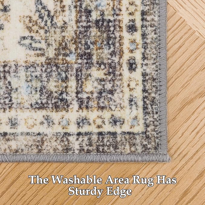 RCTJHOME 8'x10' Washable Area Rugs for Standard Sofa Living Room/Queen Bedroom, Ultra Soft Non-Slip Accent Large Carpet, Dining Room, Home Office, Low Pile Vintage Rug Retro Golden Brown Multi