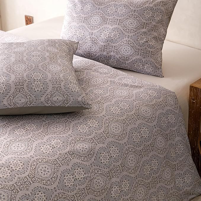 HeimenAogo Egyptian Cotton Duvet Cover King Size Sateen Weave, Silky Soft Duvet Cover with Zipper Closure, Long Staple Cotton Comforter Cover Bohemian Damask Geometric 3 Pcs