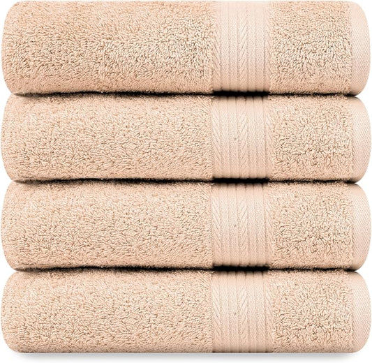 Ample Decor Bath Towels 100% Cotton 30 X 54 Inch 600 GSM Soft Quick Dry Bathroom Towels- 4pcs Beige