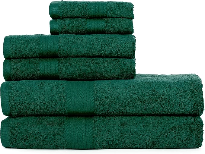 Ample Decor 100% Green Cotton Luxury 6 Piece Towels Set, 2 Bath Towels, 2 Hand Towels, 2 Wash Cloths for Bathroom