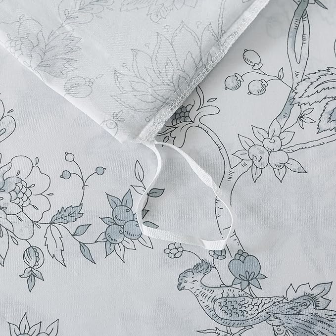 FADFAY Gray and White Duvet Cover Set Twin Shabby White Floral Bedding Vintage Bird Farmhouse Bedding Rustic Peacock Quilt Cover 100% Cotton Comforter Cover with Hidden Zipper Closure 3Pcs, Twin Size