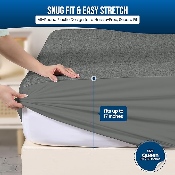 Utopia Bedding Waterproof Mattress Protector Queen Size, Premium 200 GSM Terry Mattress Cover, Soft & Breathable Bed Cover, Fitted Sheet Style with Stretchable Deep Pockets 17" (Gray)