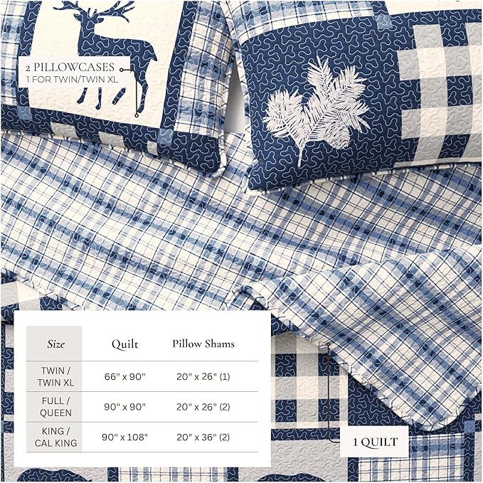 Great Bay Home Lodge Bedspread Twin/Twin XL Size Kid's Quilt with 1 Sham. Cabin 2-Piece Reversible All Season Quilt Set. Rustic Quilt Coverlet Bed Set. Stonehurst Collection. (Navy/Grey)
