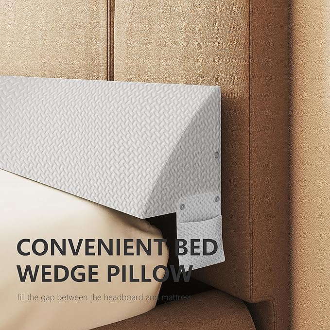 Bed Wedge Pillow for Headboard Gap Bed Mattress Gap Filler (0-8") Between Headboard/Wall and Mattress White Full Size Foam Support Triangle Bloster Pillow Stoppers with 2 Pockets