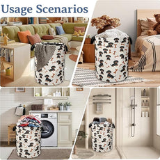 Cute Dachshund Laundry Basket,Foldable Oxford Cloth Bone Laundry Hamper With Handle, 20.8