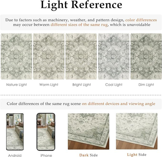 Green Area Rug 2x3 Washable Entryway Carpet Vintage Kitchen Soft Retro Low Pile Thin Non Slip Door Mat Entrance Oriental Medallion Throw Rug for Bathroom Office Bedroom Dining Room