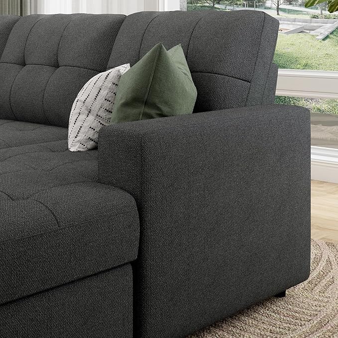 HONBAY Sectional Sleeper Sofa Pull Out Bed with Storage Chaise, Sectional Sofa Couch, Sleeper Couch Bed for Living Room, Dark Grey