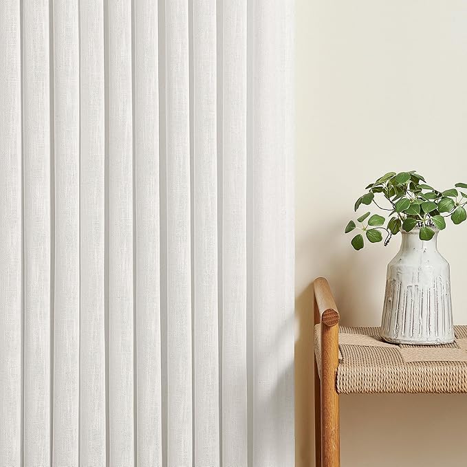 72 Inch Linen Curtains Pinch Pleated 2 Panels for Dining Room Bedroom Semi Sheer Pleat Drapes with Hooks Rings Light Filtering Short Window Curtain Cabit Closet Beige Ivory White 40x72