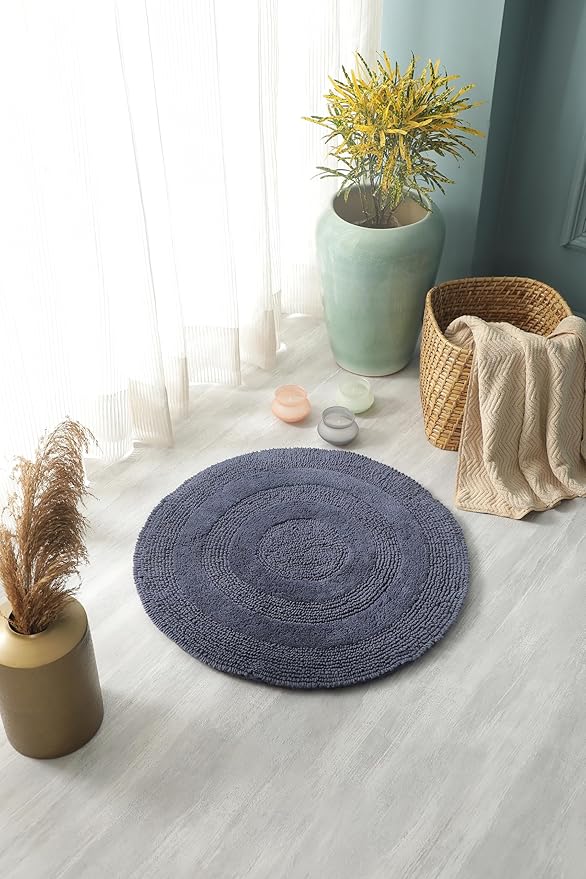 100% Organic Cotton Round Bathroom Rug, Luxury Ultra Soft & Water Absorbent Bath Mat | Premium Tufted Reversible Bath Rug | Perfect for Tub & Shower, Toilet Floor Door Mat (24"x24", Navy Blue)