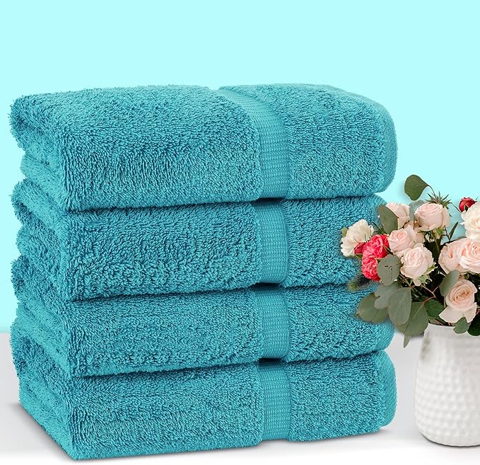 Chakir Turkish Linens 100% Cotton Premium Turkish Towels for Bathroom | 27'' x 54'' (4-Piece Bath Towels -Aqua)