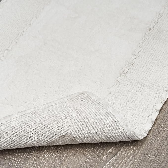 Laura Ashley Ruffle Border 100% Cotton Bath Rug Set, White, 17" x 24"/ 20" x 32"