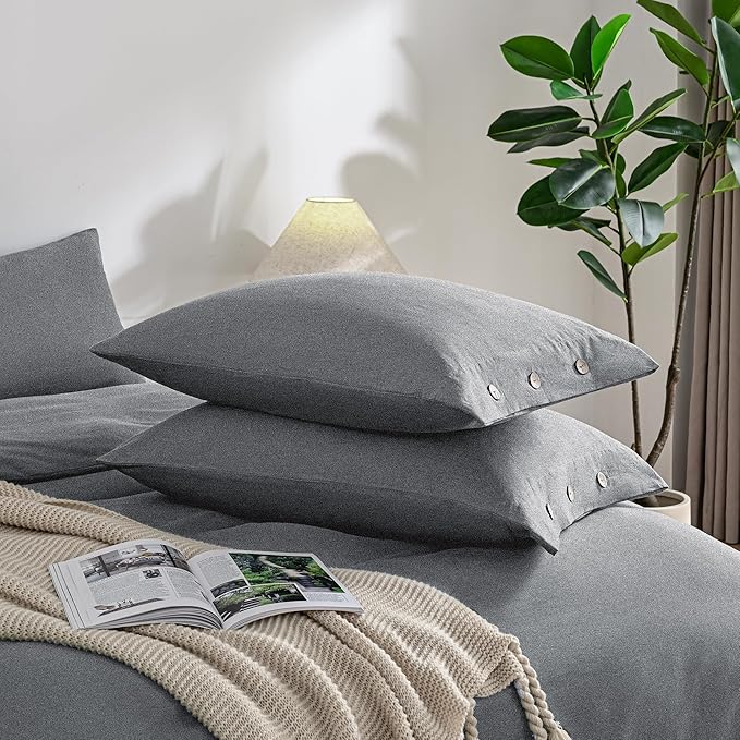JELLYMONI Pillowcases King Set of 2 Cotton Button Pillow Covers 20×36in Black Bed Pillow Cases 100% Washed Cotton Soft Breathable (Pillows are not Included)