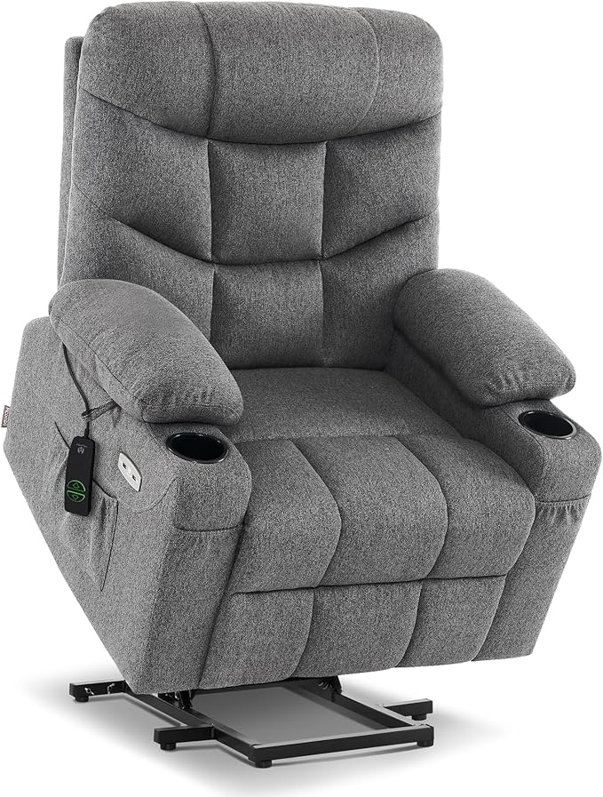 MCombo Power Lift Recliner Chair with Extended Footrest for Elderly People, Fabric 7287/7087 (Dark Gray, Medium)