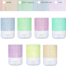 BlueHills 2500 ML XL Essential Oil Diffuser Aroma Humidifier with Timer for Large Home Decor Baby Rooms Big Huge 2.5 L Capacity Long Run Color Changing Lights Decorative Design High Mist White- F002