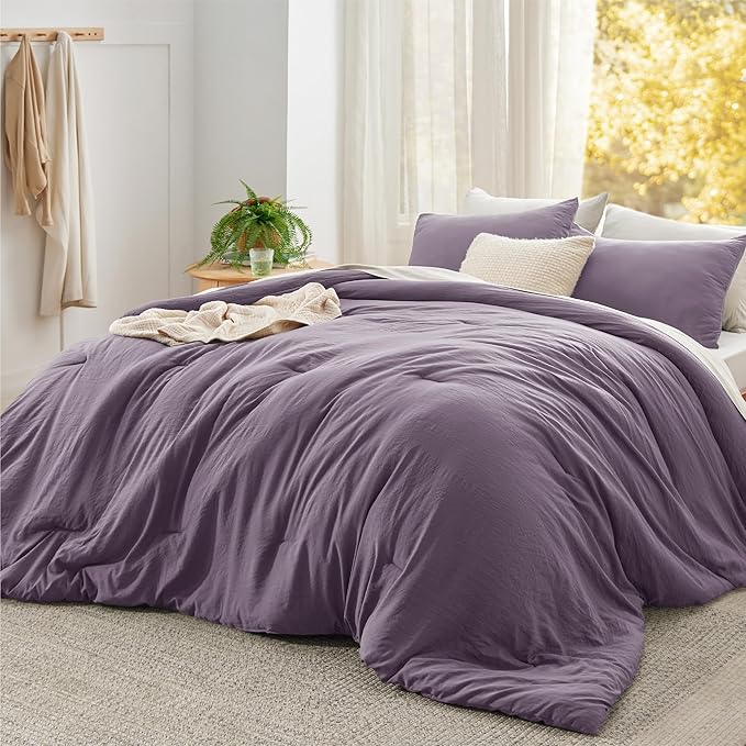 Bedsure Super King Plus Size Comforter Set, Grayish Purple Soft Prewashed Bedding for All Seasons, 3 Pieces GentleSoft™ Bed Set, 1 Lightweight Comforter (128"x120") and 2 Pillowcases (20"x36")