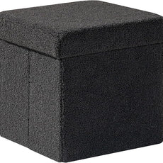 PINPLUS Storage Ottoman Cube Square Shaped Ottomans with Storage Foot Stool Footrest for Lving Room Boucle Ottoman Seat for Dorm Room,Faux Teddy Fur Black,12.6