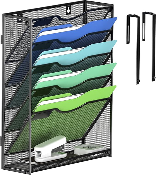 Kuntine.B Wall File Organizer (Black, 6 Tier & Hangers)