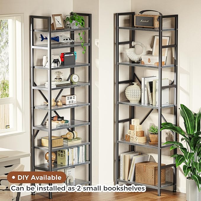 SUPERJARE Triple 5 Tier Bookshelf, Bookcase with 14 Open Display Shelves, Wide Book Shelf Book Case for Home & Office, Grey