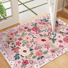 DUKINO 2x3 Rugs for Entryway, Floral Indoor Washable Door Mat, Non Slip Boho Small Rug for Kitchen, Soft Low Pile, Front Door Throw Rug for Entrance, Bedroom, Kitchen, Laundry, Bathroom, Pink