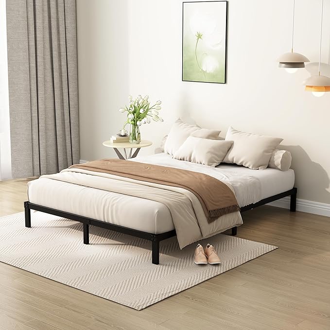 7 Inch Queen Bed Frame Heavy Duty Low Profile Metal Platform No Box Spring Needed, Maximum Storage, Easy to Assembly, Noise Free, Black