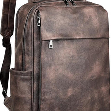 MASINTOR 15.6 inch PU Leather Laptop Backpack Purse for Women, Large College Casual Backpack Travel Bag Retro Coffee