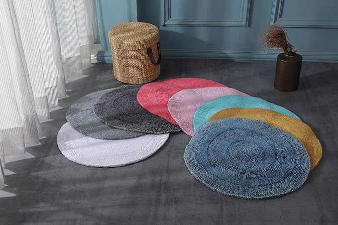 100% Organic Cotton Round Bathroom Rug, Luxury Ultra Soft & Water Absorbent Bath Mat | Premium Tufted Reversible Bath Rug | Perfect for Tub & Shower, Toilet Floor Door Mat (24"x24", Navy Blue)
