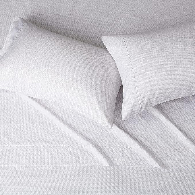 Amazon Basics Lightweight Super Soft, Cooling Luxury Microfiber 4 Piece Bed Sheet Set With 14-Inch Deep Pockets, King, Gray Crosshatch, Printed AmazonBasics