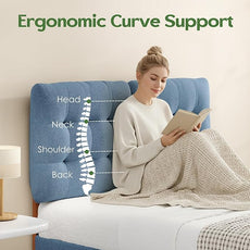 Tufted Upholstered Full Headboard, Adjustable Height Full Size Headboard Only from 39”to 44” with Durable Solid Wood Legs, Modern Button Diamond Fabric Head Board with Width Adapters, Blue