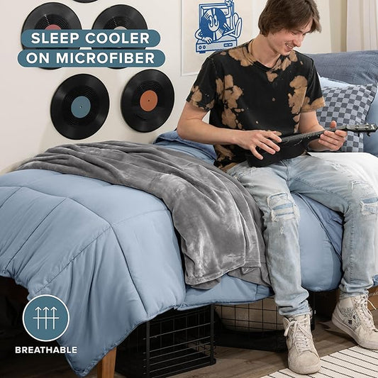 Bare Home Comforter Set - Twin/Twin Extra Long Size - Ultra-Soft - Goose Down Alternative - Premium 1800 Series - All Season Warmth (Twin/Twin XL, Dusty Blue)