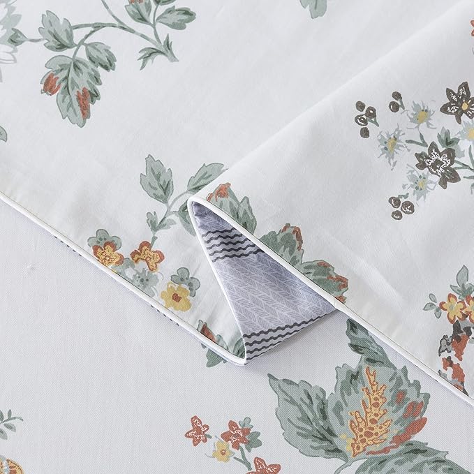 FADFAY Duvet Cover Set Queen Elegant Floral Bedding Shabby Beige Bird Print Flower Quilt Cover Set Vintage Farmhouse Bedding 100% Cotton Soft Comforter Cover Set with Zipper Closure 3Pcs, Queen Size