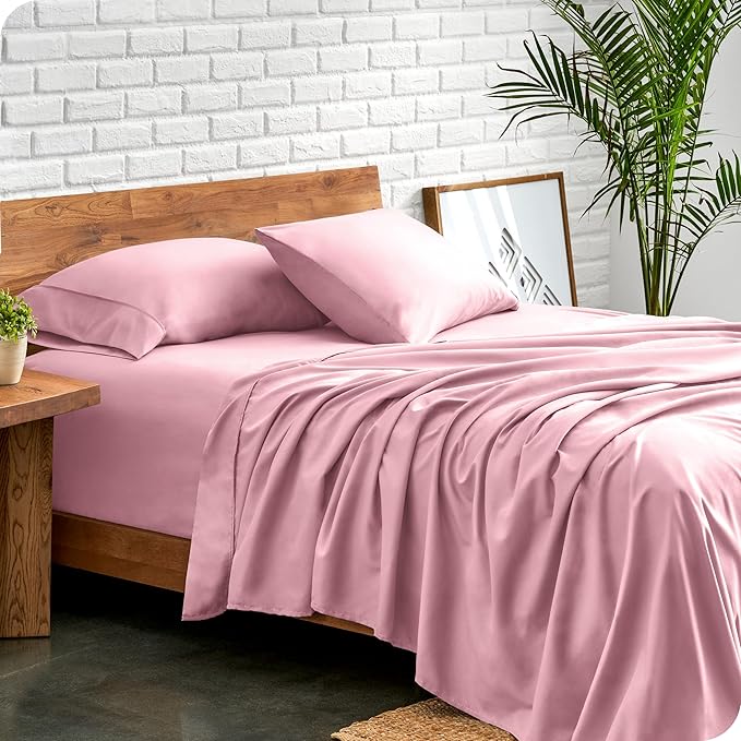 Bare Home Twin Sheet Set - 1800 Ultra-Soft Microfiber Twin Bed Sheets - Double Brushed - Deep Pockets - Easy Fit - Extra Soft - 3 Piece Set - Bedding Sheets & Pillowcases (Twin, Light Pink) BareHome