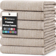 Homaxy Premium Kitchen Towels(18”x 28”, 6 Pack), Large Cotton Kitchen Hand Towels, Flat and Terry Dish Towels, 380 GSM Highly Absorbent Tea Towel Set with Hanging Loop, Khaki