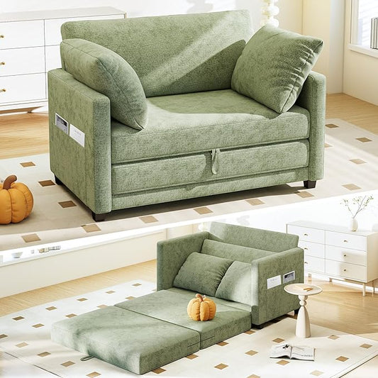 51" Convertible Loveseat Sofa Bed, 2-in-1 Folding Sofa Bed with 2 Pillow for Small Spaces, Modern Loveseat Compact Sleeper Couch for Apartment, Living Room & Guest Room (Light Green)