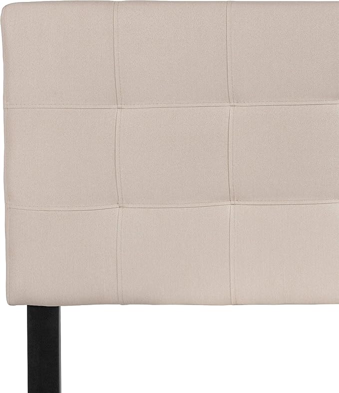 EMMA + OLIVER Quilted Tufted Upholstered Full Size Headboard in Beige Fabric