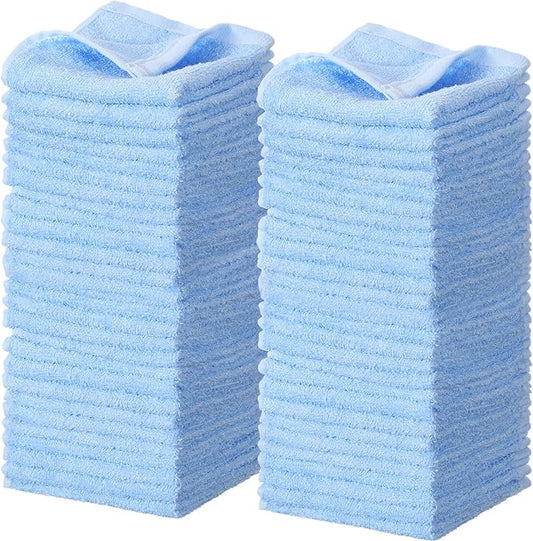 Newwiee 40 Count Wash Cloth Bulk Cotton Bath Hand Face Washcloths Soft Quick Drying Towel for Women Bathroom Washing Body Viscose Fiber Multipurpose Fingertip Rags(10 x 10 Inch,Blue)