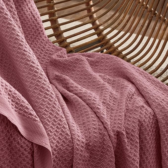 Bedsure Gentlesoft 100% Cotton Blanket Queen Size for Bed - Breathable and Soft, Thick Cozy Waffle Weave Christmas Blanket Gift for Women, Dusty Rose, 90x90 Inches